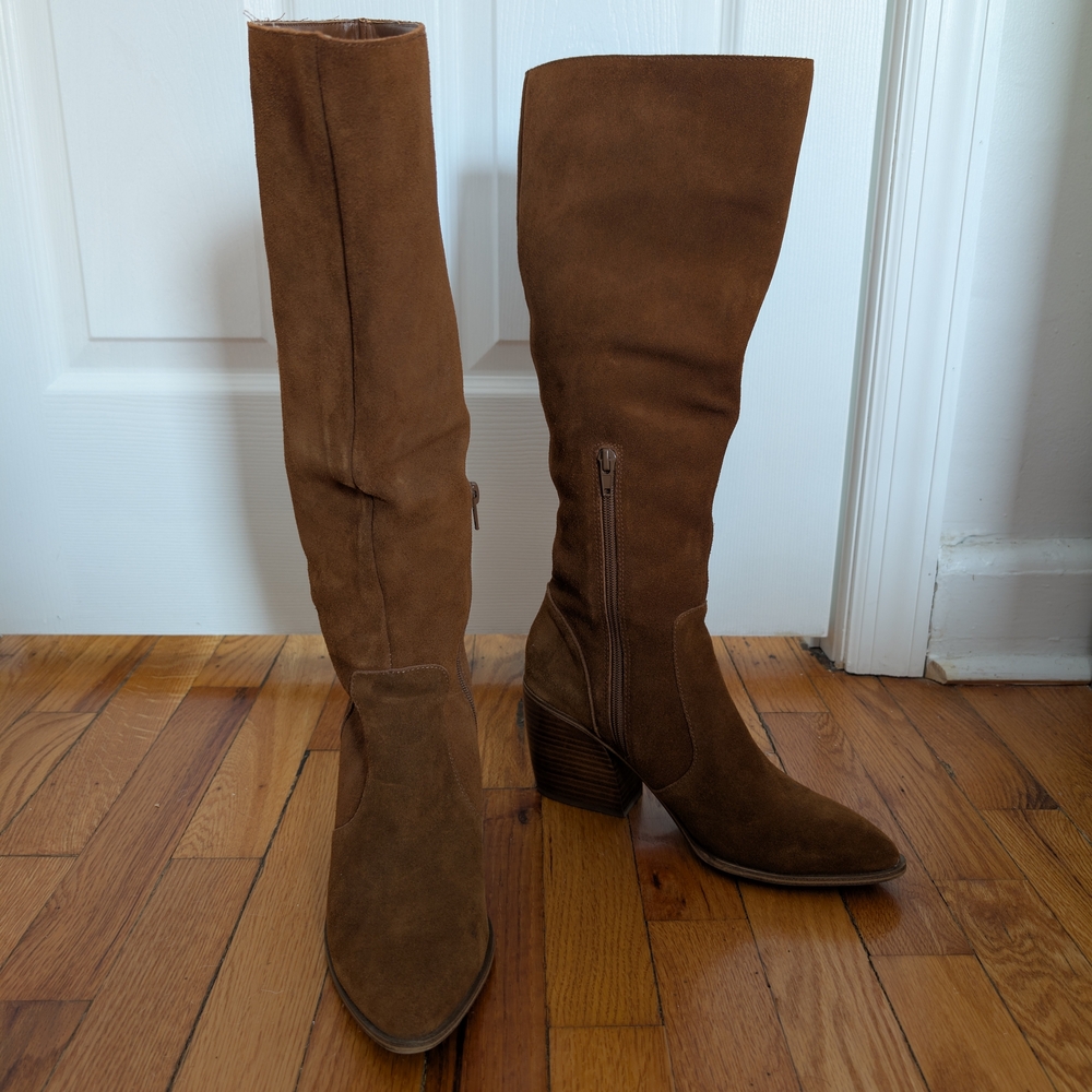 Brown Suede Knee-High Boots